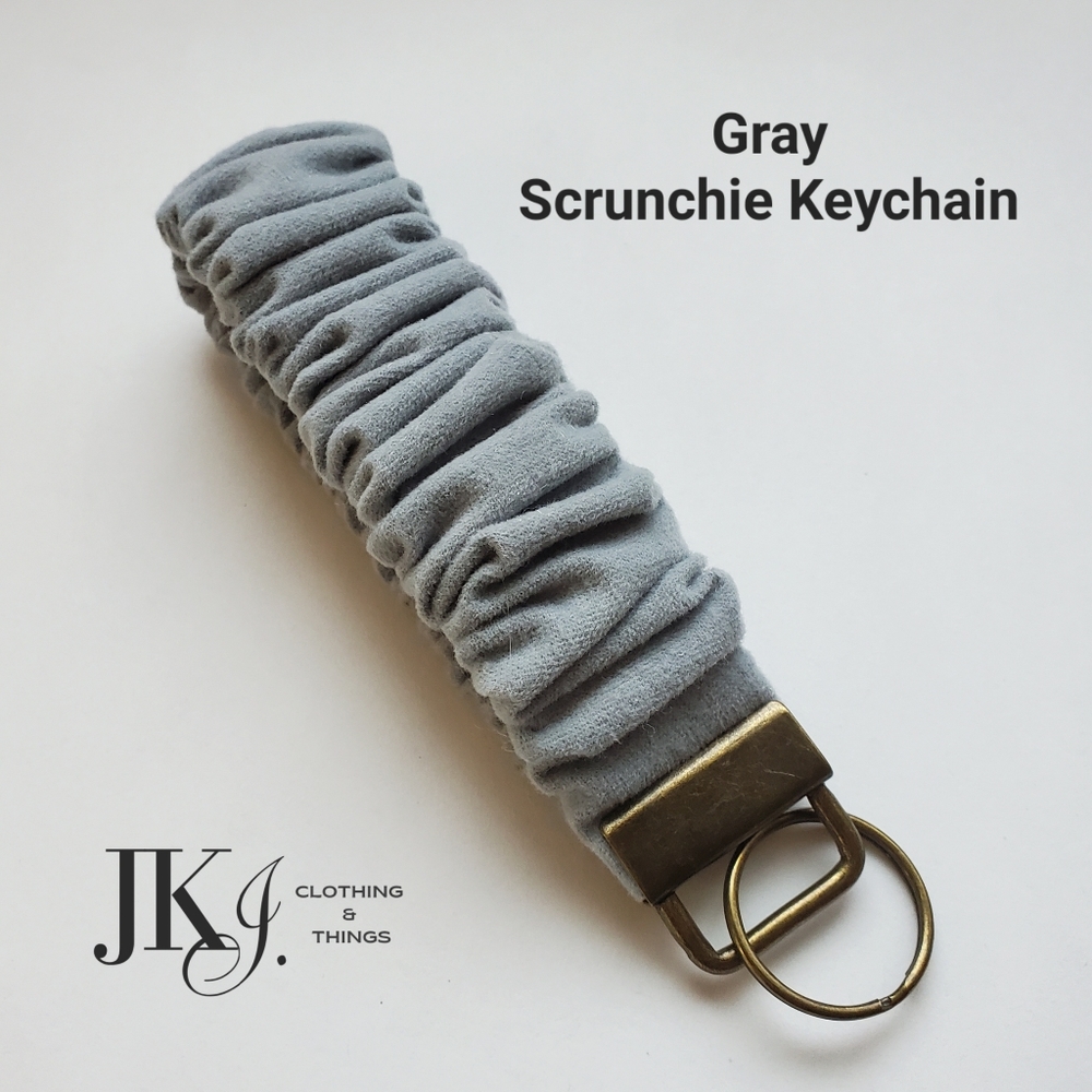 Scrunchie Keychain Gray Suede Handmade NWOT